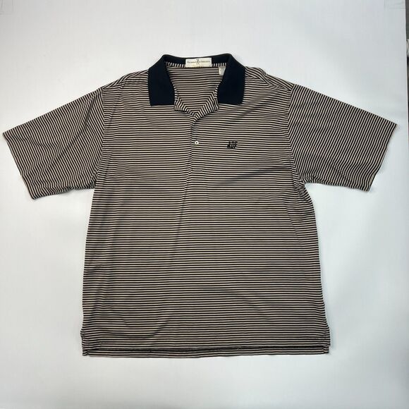 Vintage Fairway & Greene Polo Shirt Mens XL Black Beige Stripe Mercerized Cotton - Picture 2 of 9